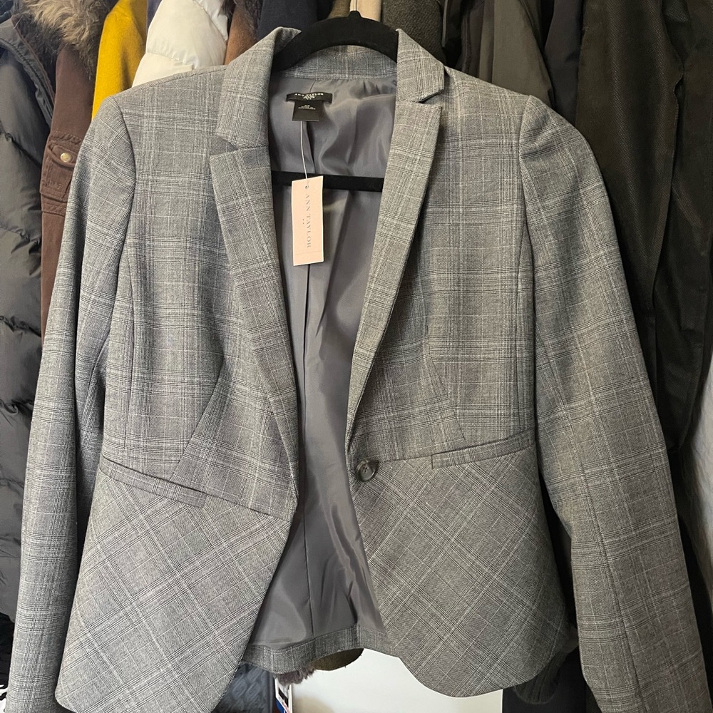 Ann Taylor Classic Gray Checkered Blazer